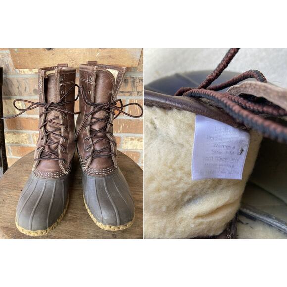 Size 7 M L.L Bean Shearling Lined Leather Winter Snow Boots - Picture 3 of 4